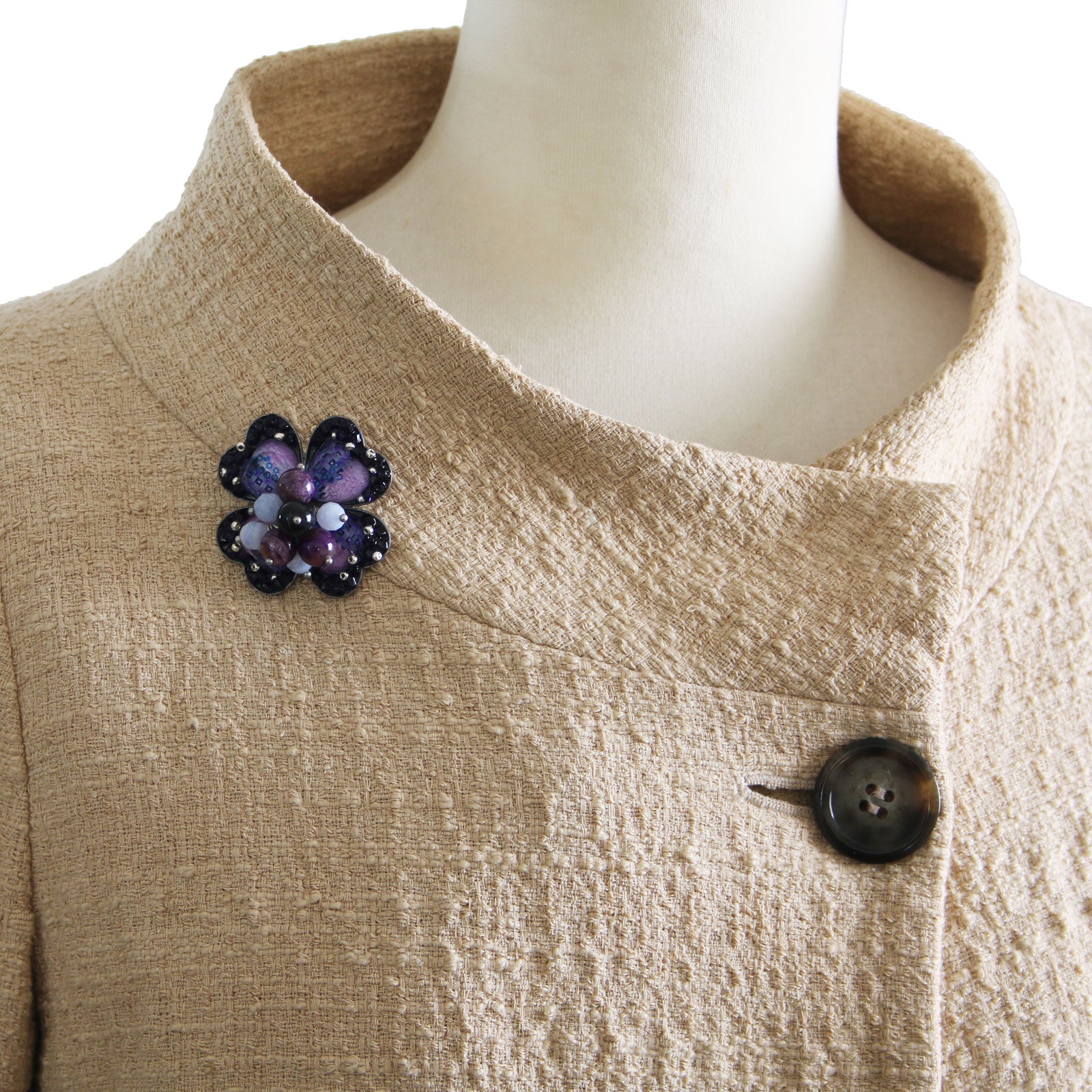 ブローチ パープル 四つ葉のクローバー TAMARUSAN