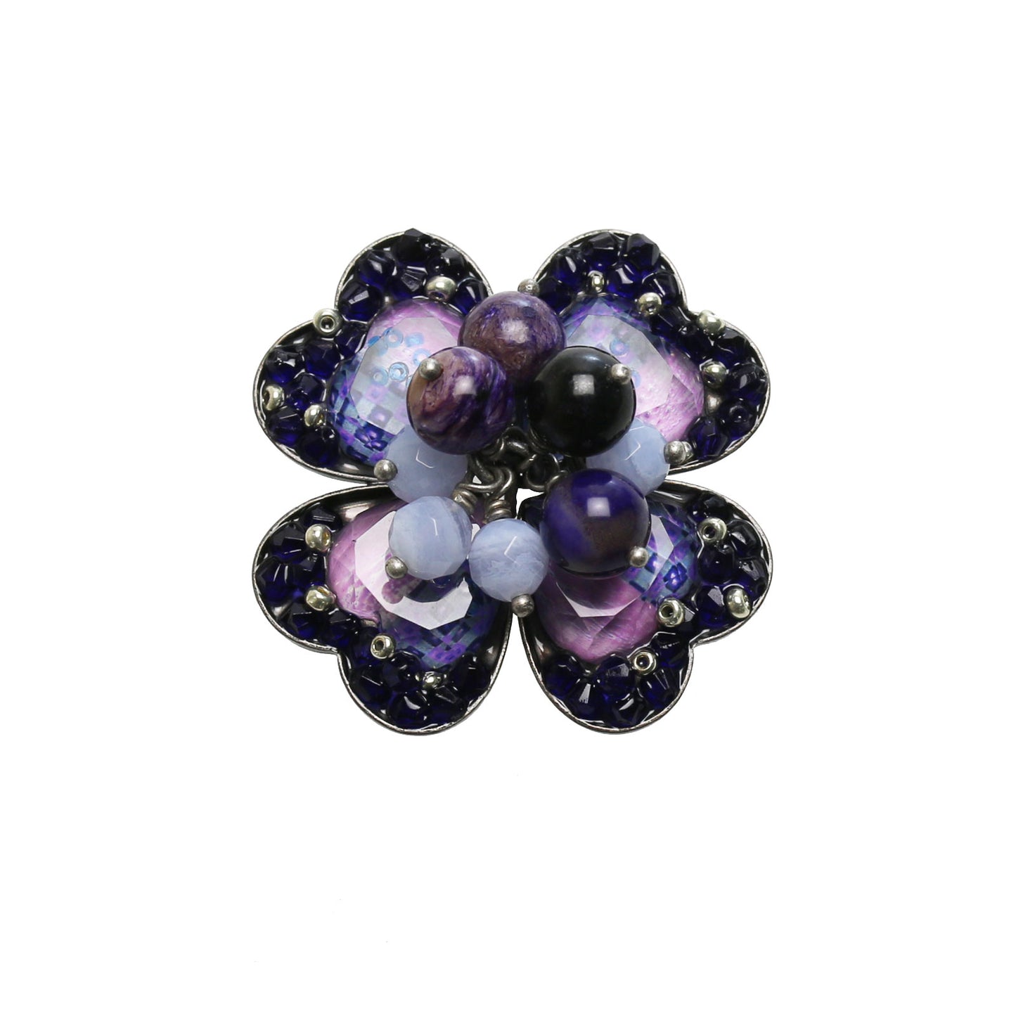 ブローチ パープル 四つ葉のクローバー TAMARUSAN