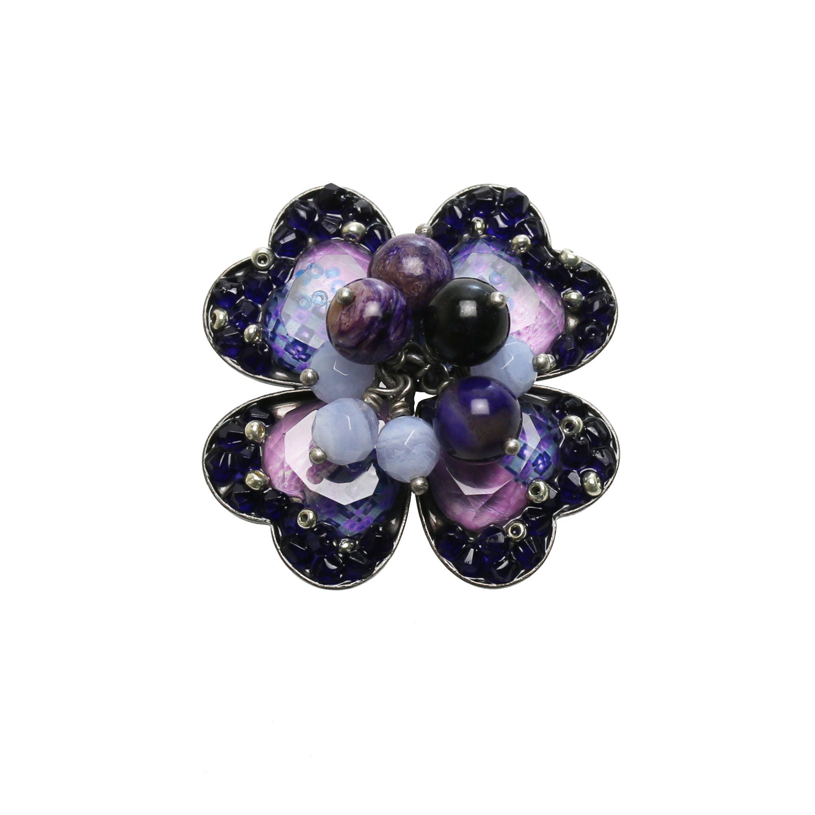 ブローチ パープル 四つ葉のクローバー TAMARUSAN