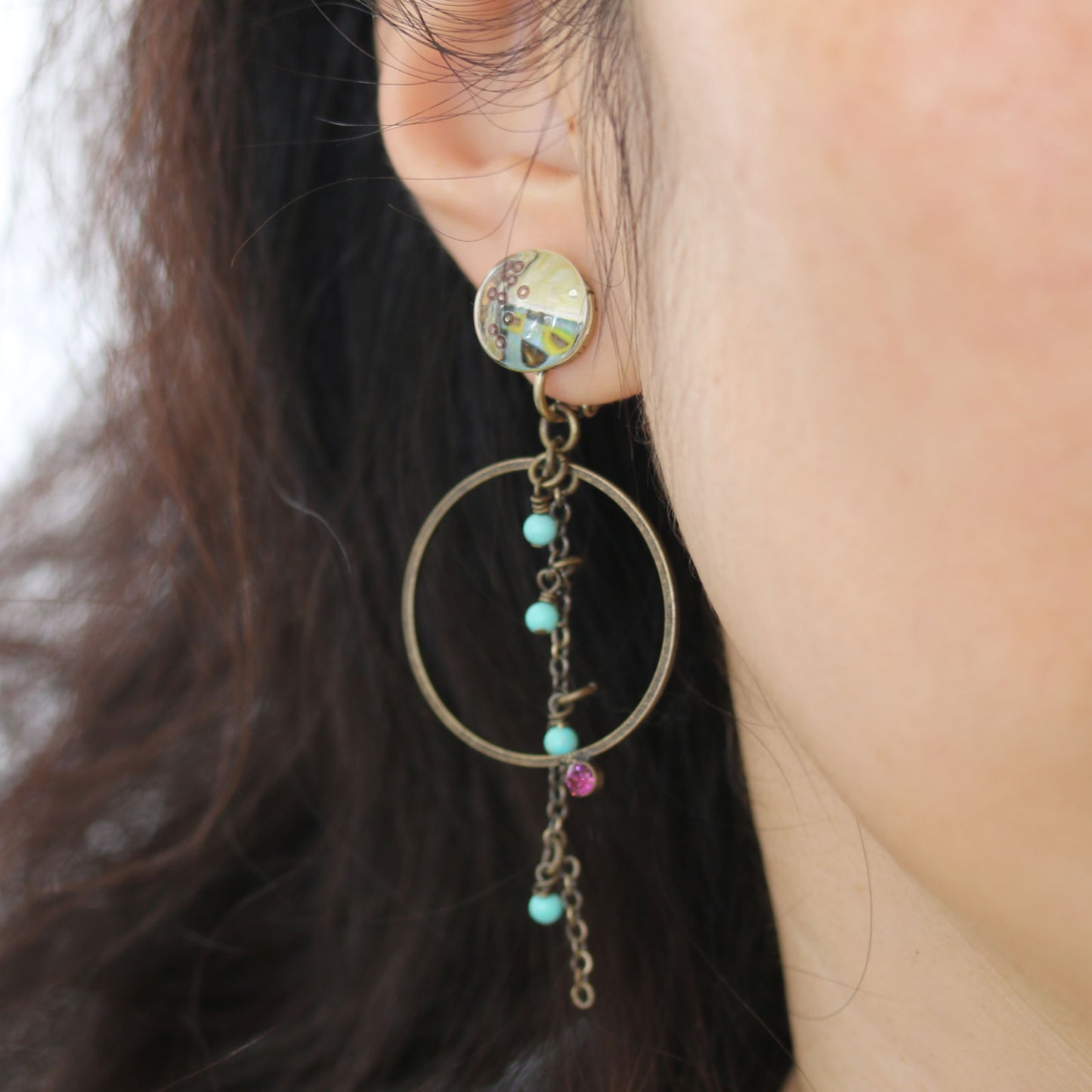 フープイヤリング ターコイズ グリーン おしゃれ TAMARUSAN