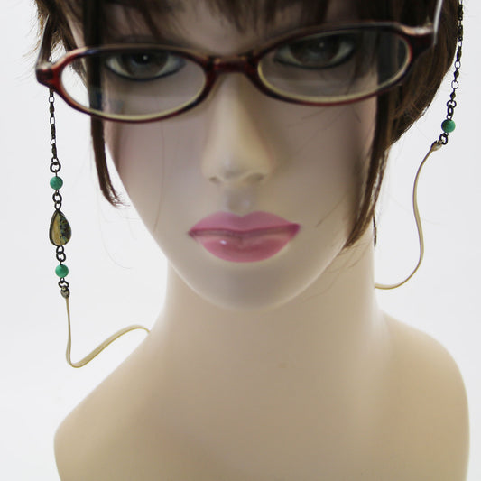 眼鏡チェーン 革紐 ターコイズ 緑 TAMARUSAN