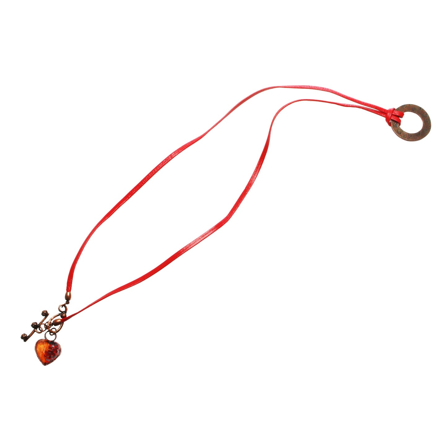 眼鏡ホルダー 革紐 ハート オレンジ 赤 TAMARUSAN