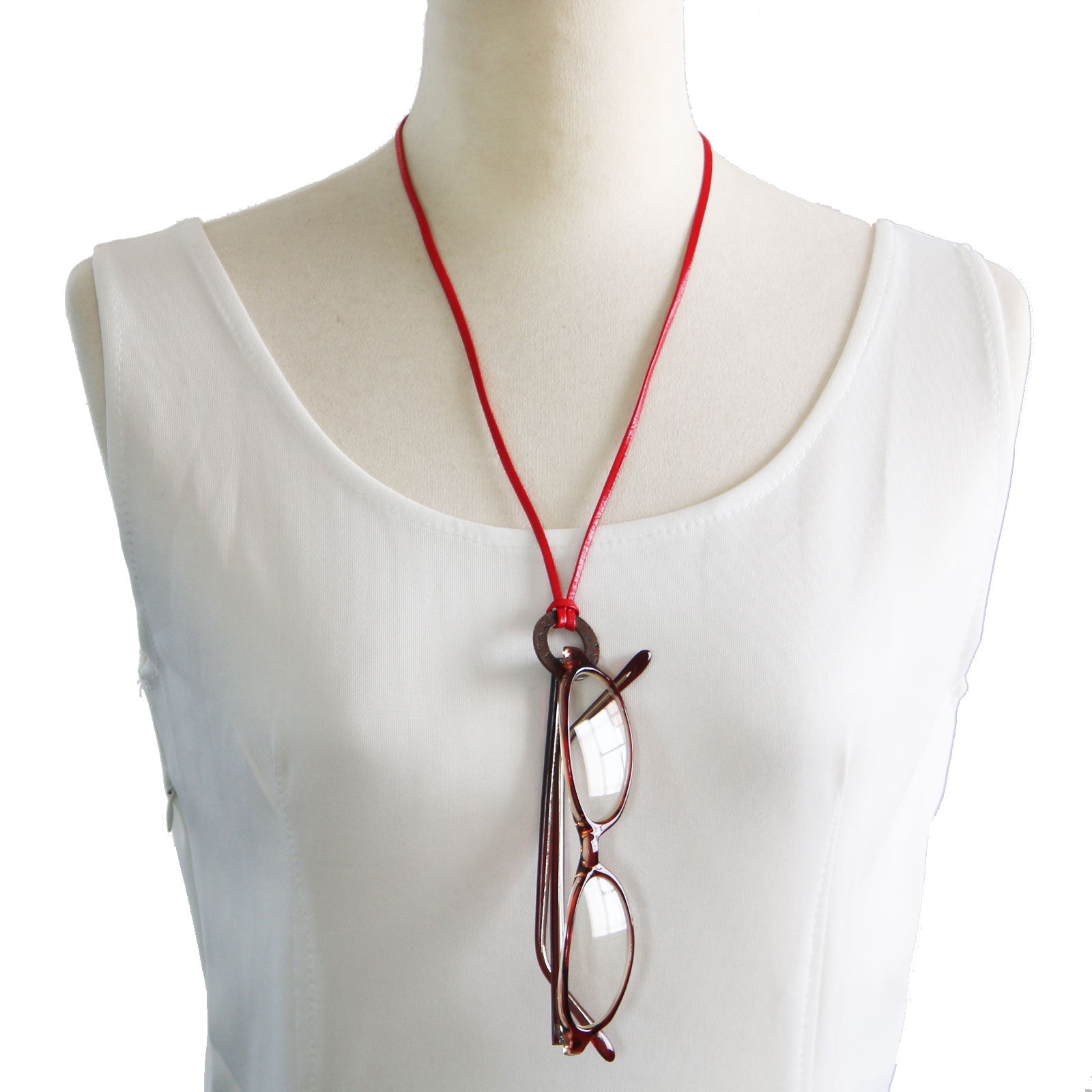 眼鏡ホルダー 革紐 ハート オレンジ 赤 TAMARUSAN