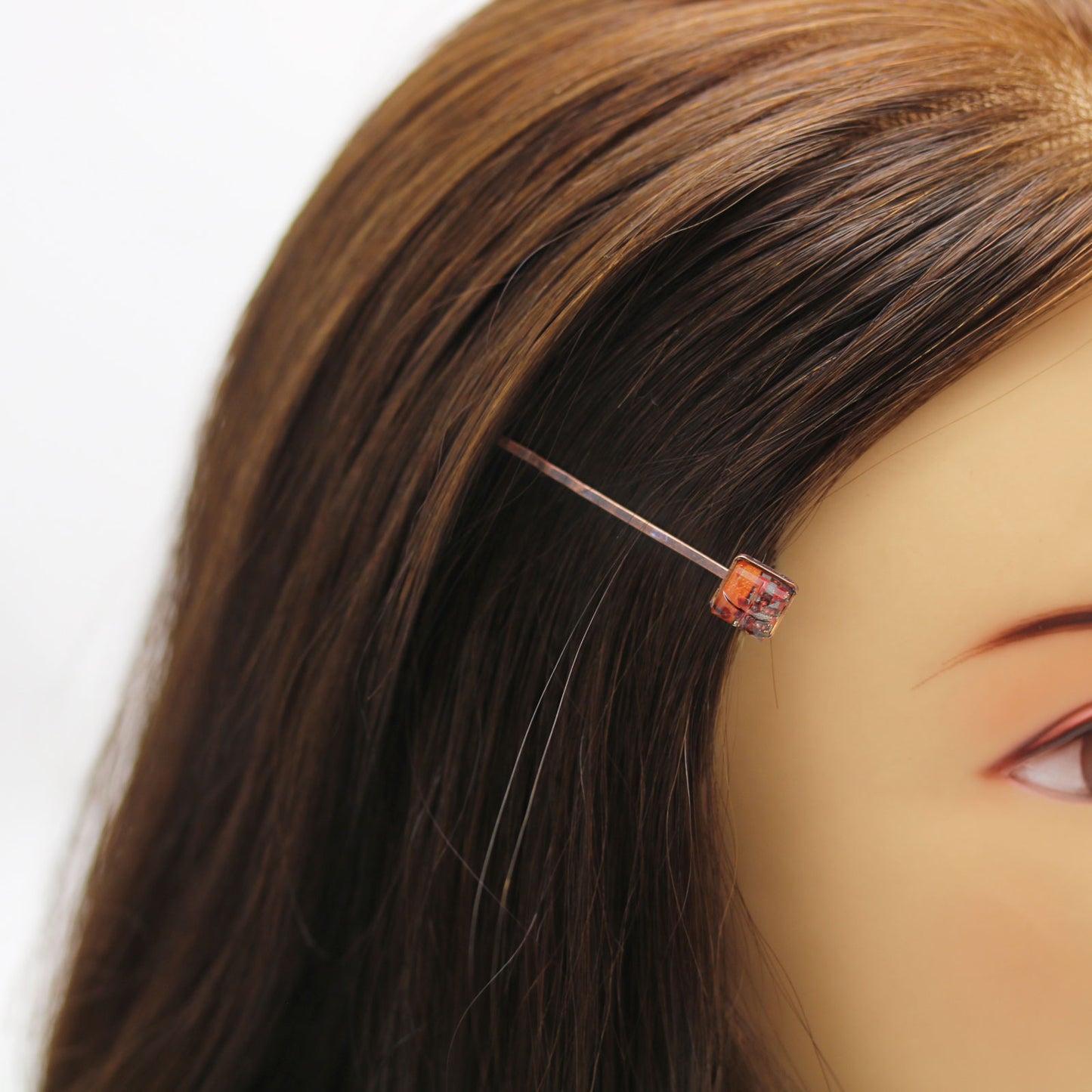 ヘアピン 四角 オレンジ 飾り取り外し可能 TAMARUSAN