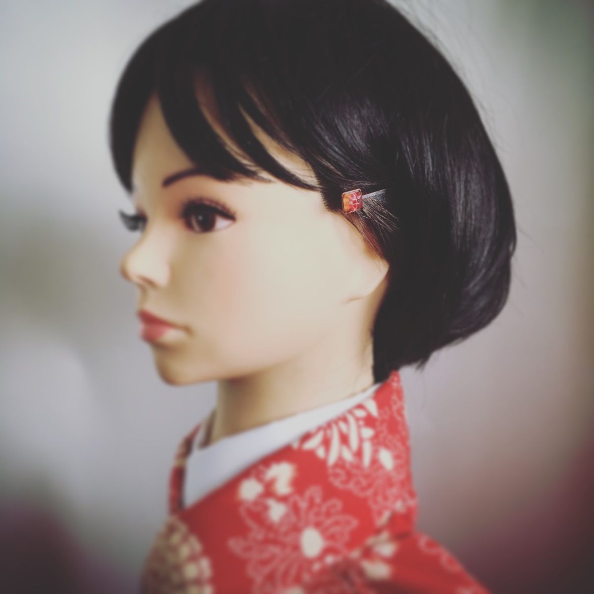 ヘアピン 四角 オレンジ 飾り取り外し可能 TAMARUSAN