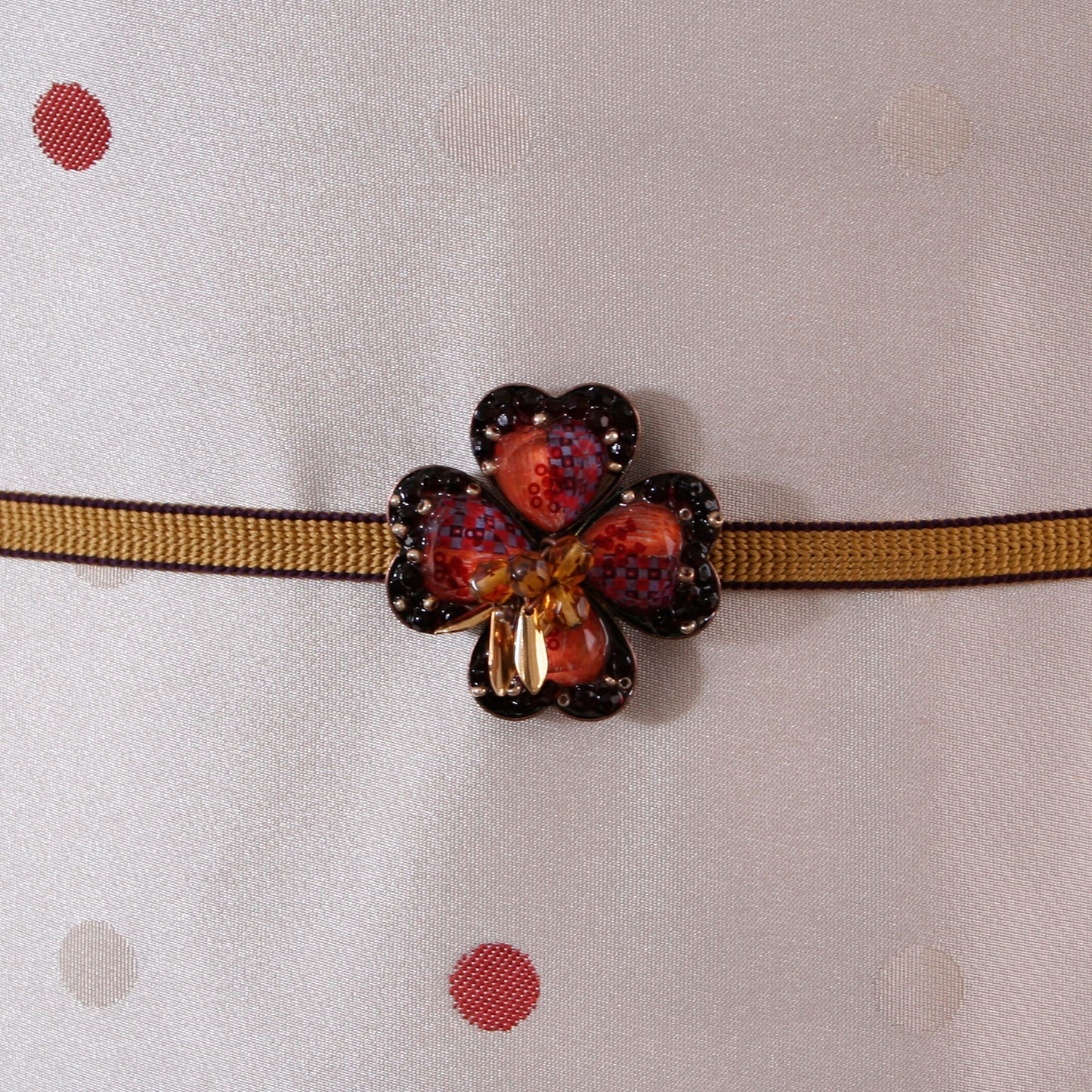 大きい 帯留 オレンジ 四つ葉 クローバー TAMARUSAN