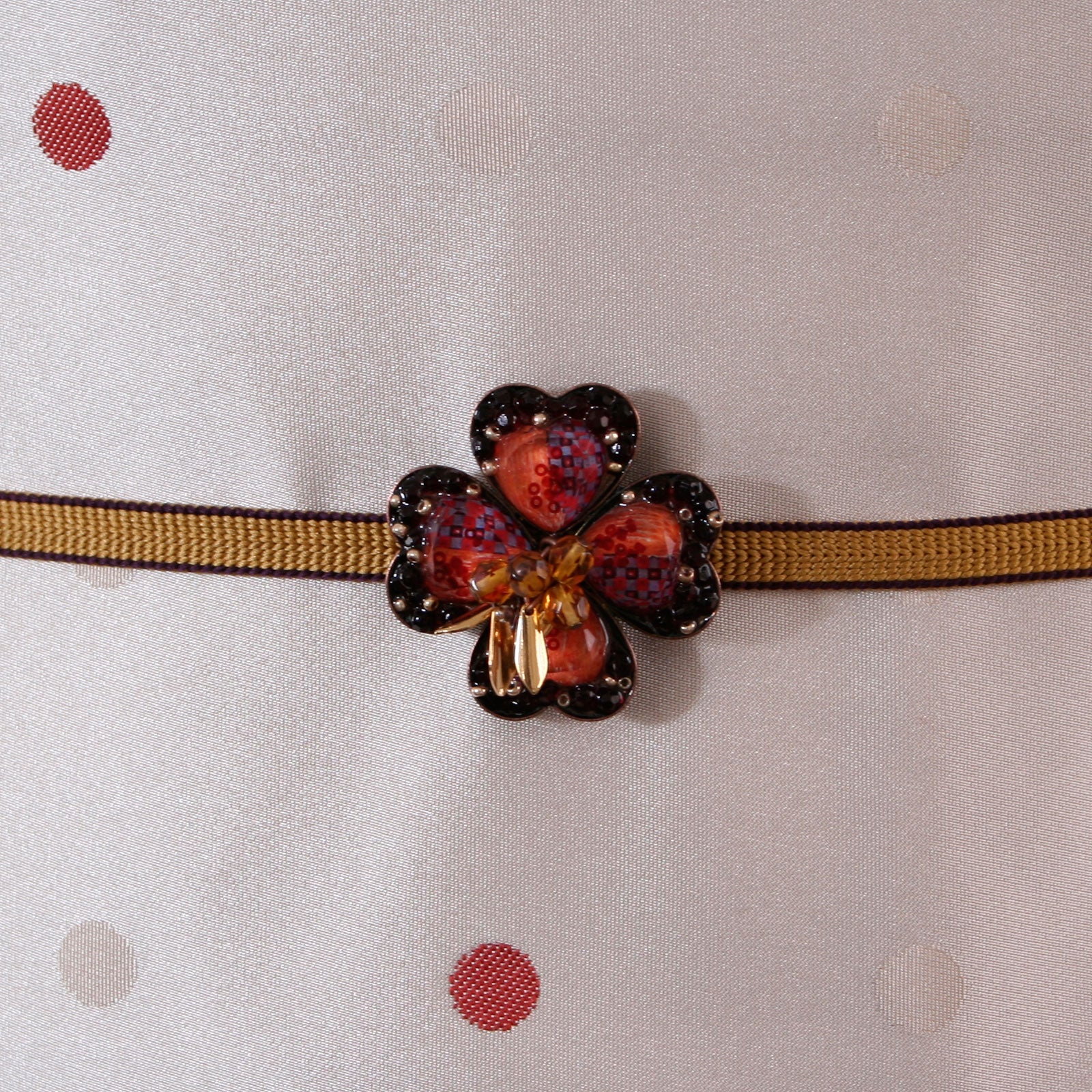 大きい 帯留 オレンジ 四つ葉 クローバー TAMARUSAN