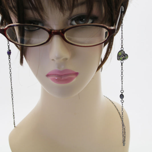 眼鏡チェーン ハート グレー シェル アメジスト TAMARUSAN