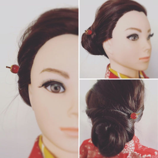 玉かんざし モダン ボタン風 赤 24金 TAMARUSAN