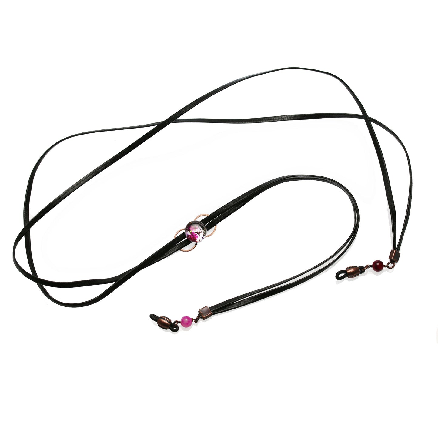 眼鏡チェーン(グラスコード) 恐竜 赤紫 革 樹脂 黒 メンズ TAMARUSAN