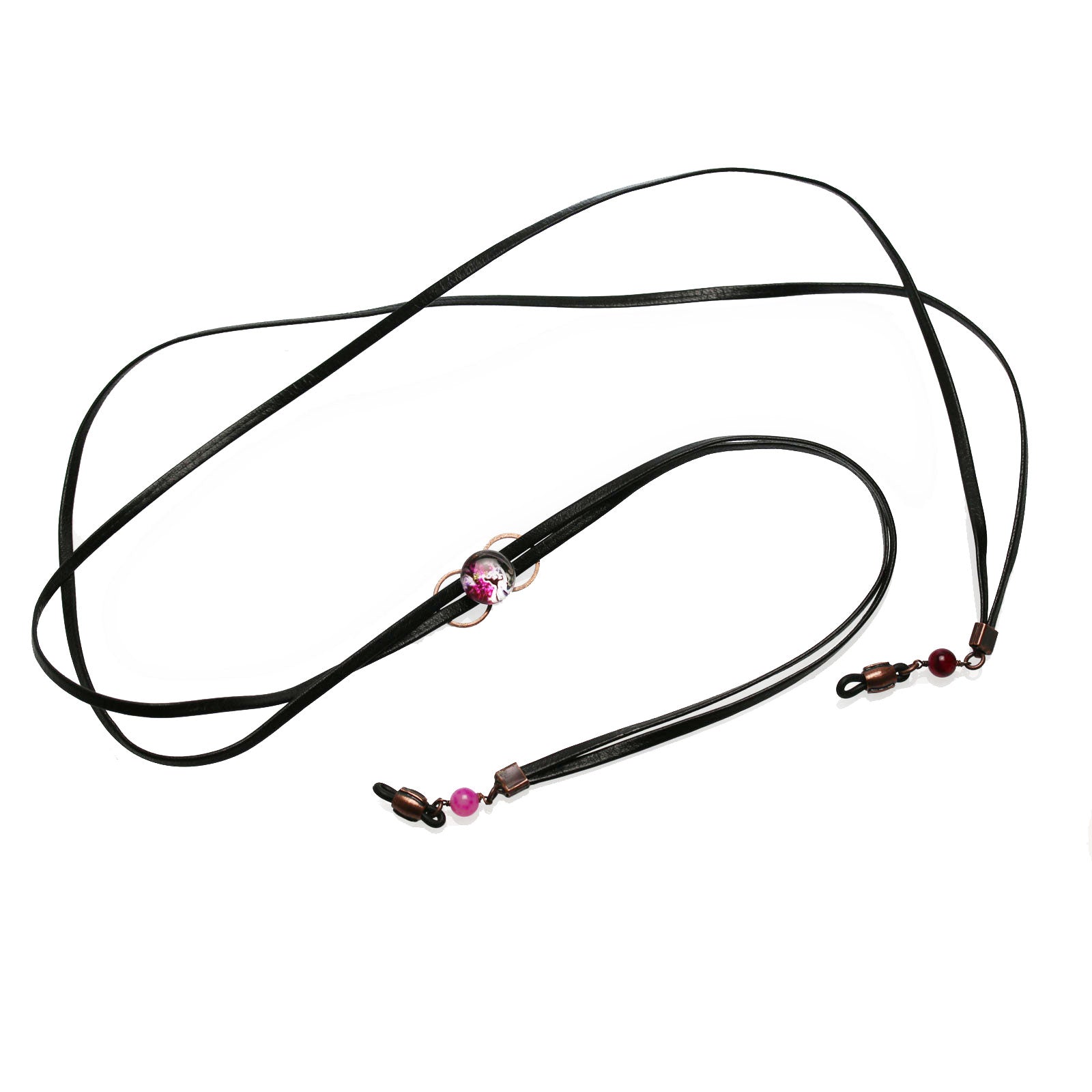 眼鏡チェーン(グラスコード) 恐竜 赤紫 革 樹脂 黒 メンズ TAMARUSAN