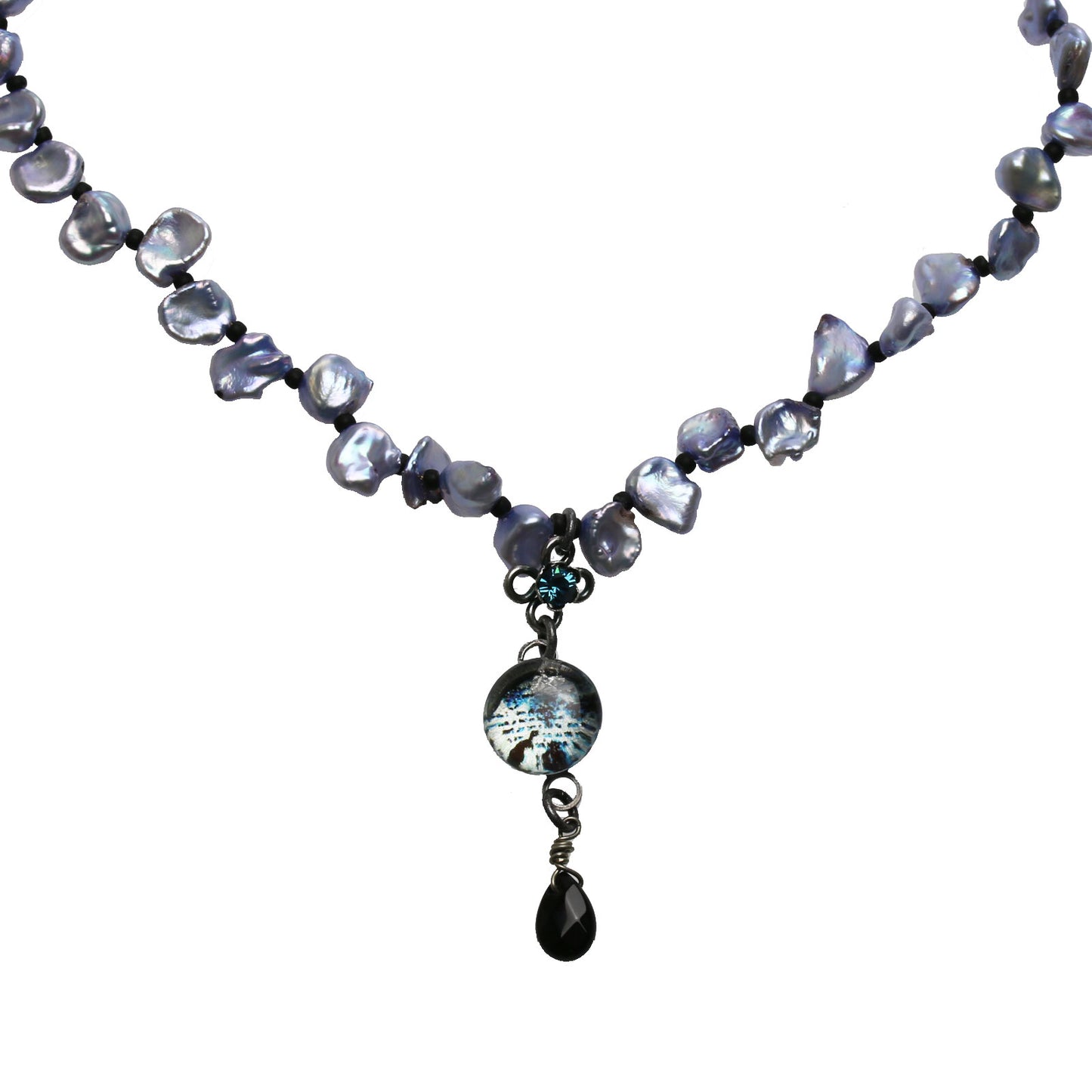 天然石チョーカー 恐竜 紺 淡水パール TAMARUSAN