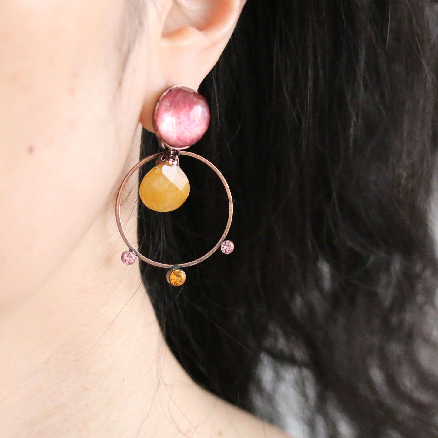 フープピアス ピンク イエロークォーツ TAMARUSAN