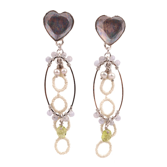ピアス ハート パープル ペリドット レース TAMARUSAN