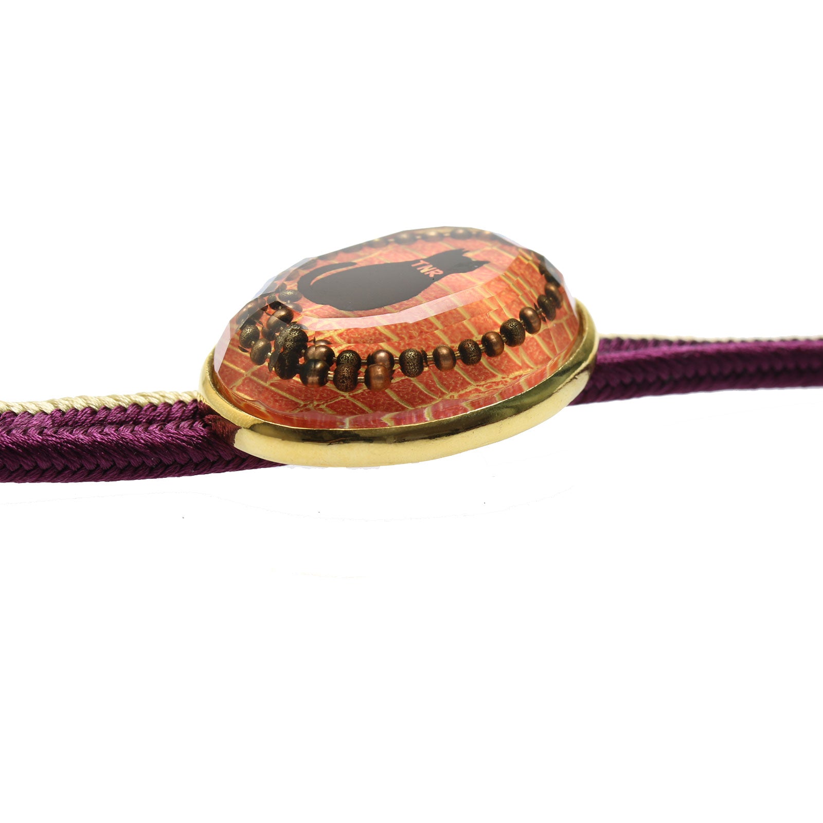 組紐ループタイ 猫 正絹 オレンジ 24k TAMARUSAN