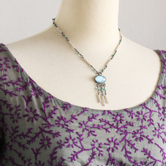 ネックレス 淡水パール ターコイズ 水色 TAMARUSAN