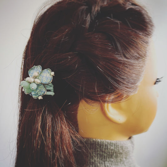 ヘアゴム 花 鹿の子 水色 淡水パール TAMARUSAN