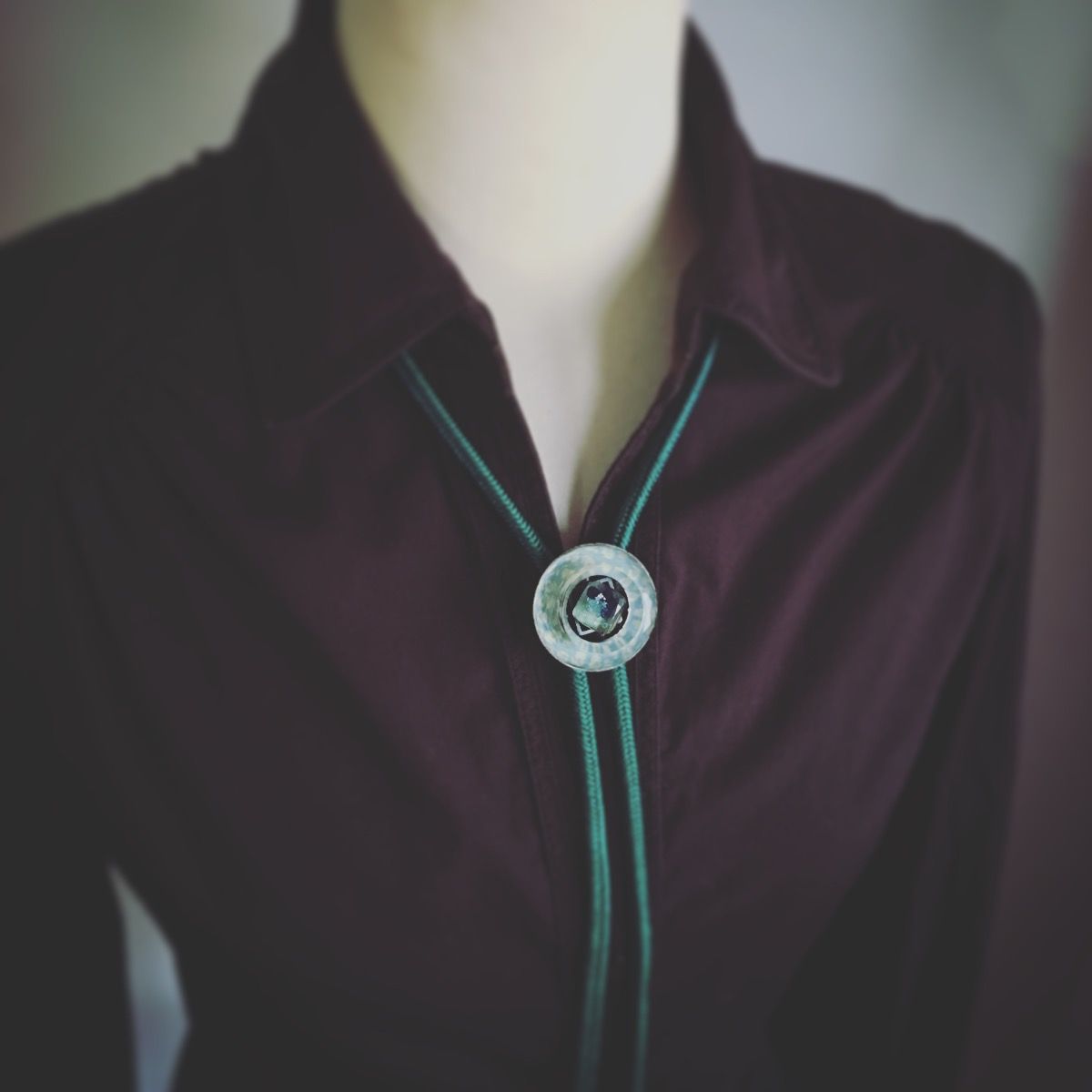 組紐ループタイ 正絹 鹿の子 水色 緑 TAMARUSAN