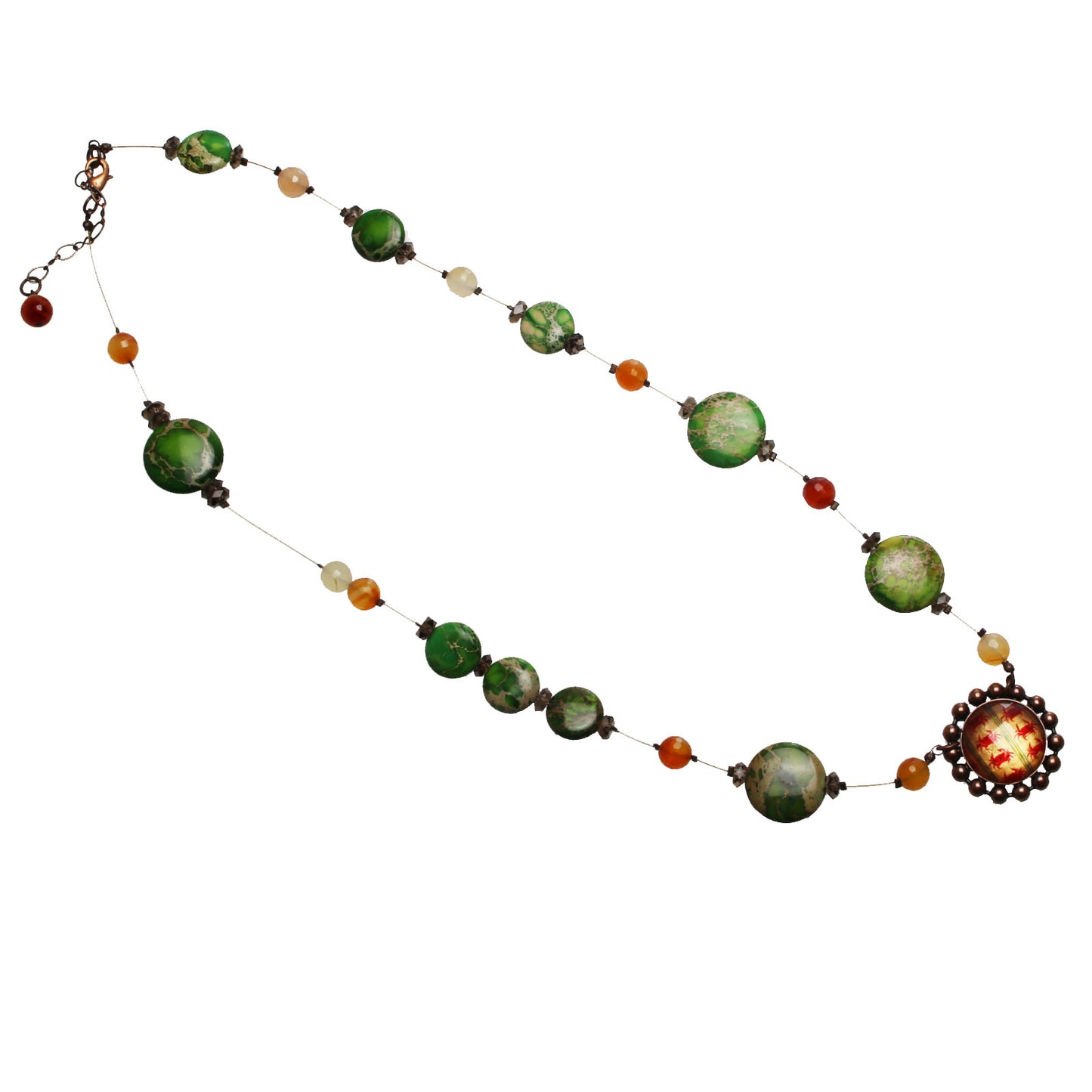 ロングネックレス 赤 カニ カーネリアン TAMARUSAN