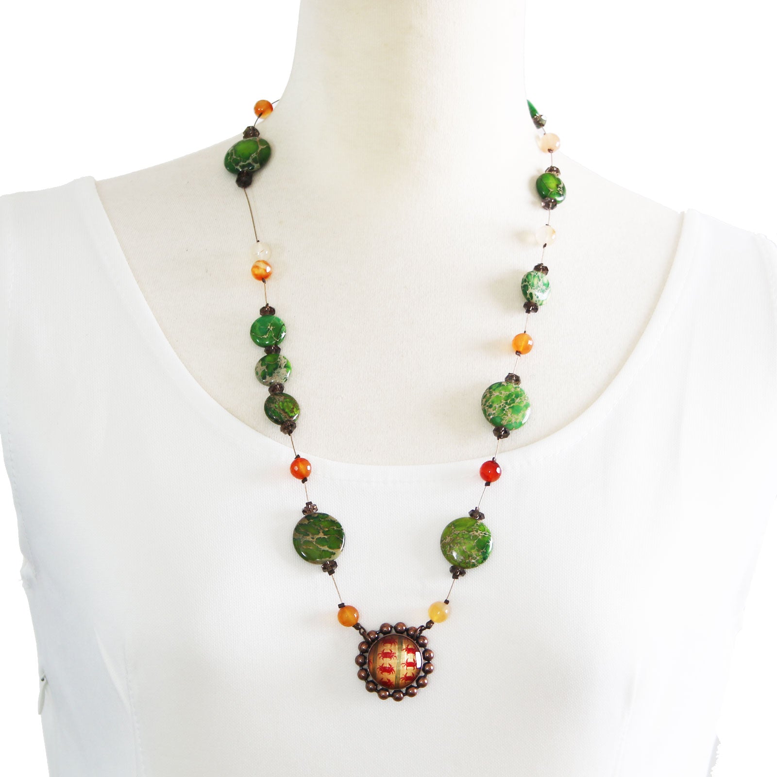 ロングネックレス 赤 カニ カーネリアン TAMARUSAN