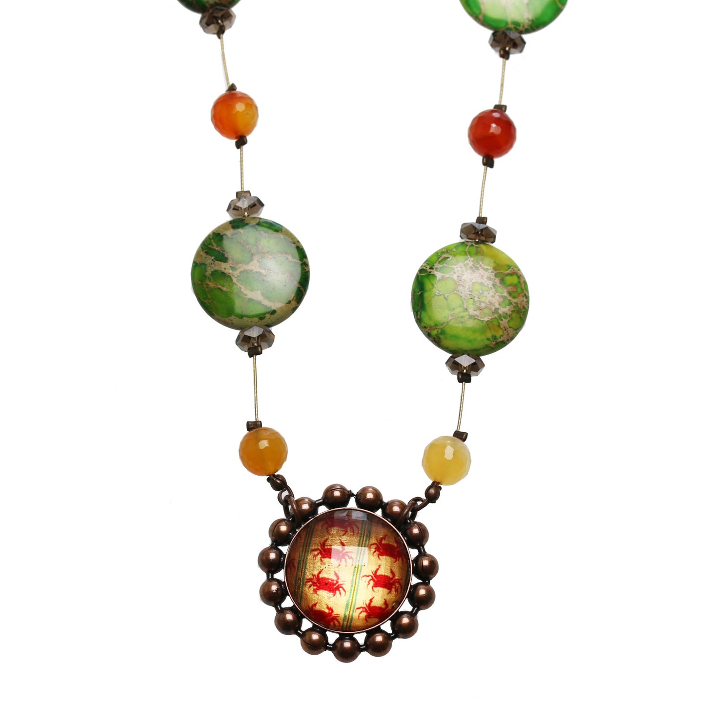 ロングネックレス 赤 カニ カーネリアン TAMARUSAN