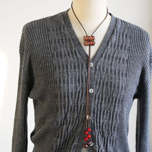 チェーンループタイ カニ 赤 珊瑚 アンティーク調 TAMARUSAN