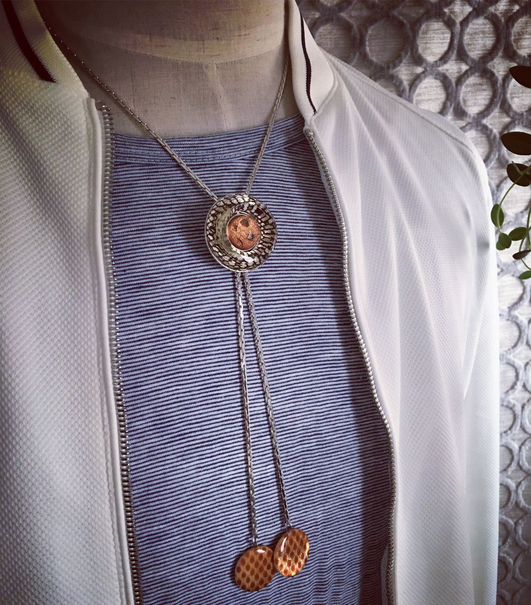 チェーンループタイ 紺 オレンジ ヘリンボーン TAMARUSAN