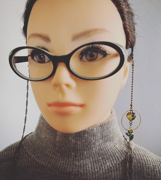 眼鏡チェーン 緑 ハート ペリドット TAMARUSAN