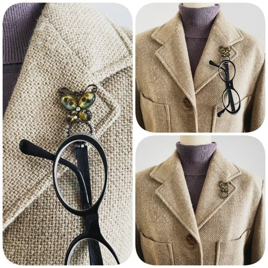 メガネホルダーピンブローチ アマゾナイト 蝶 TAMARUSAN