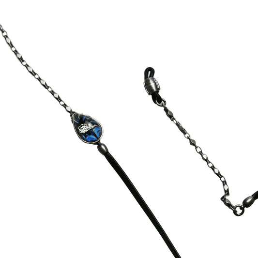 眼鏡チェーン 革紐 メンズ 青 軽量 TAMARUSAN