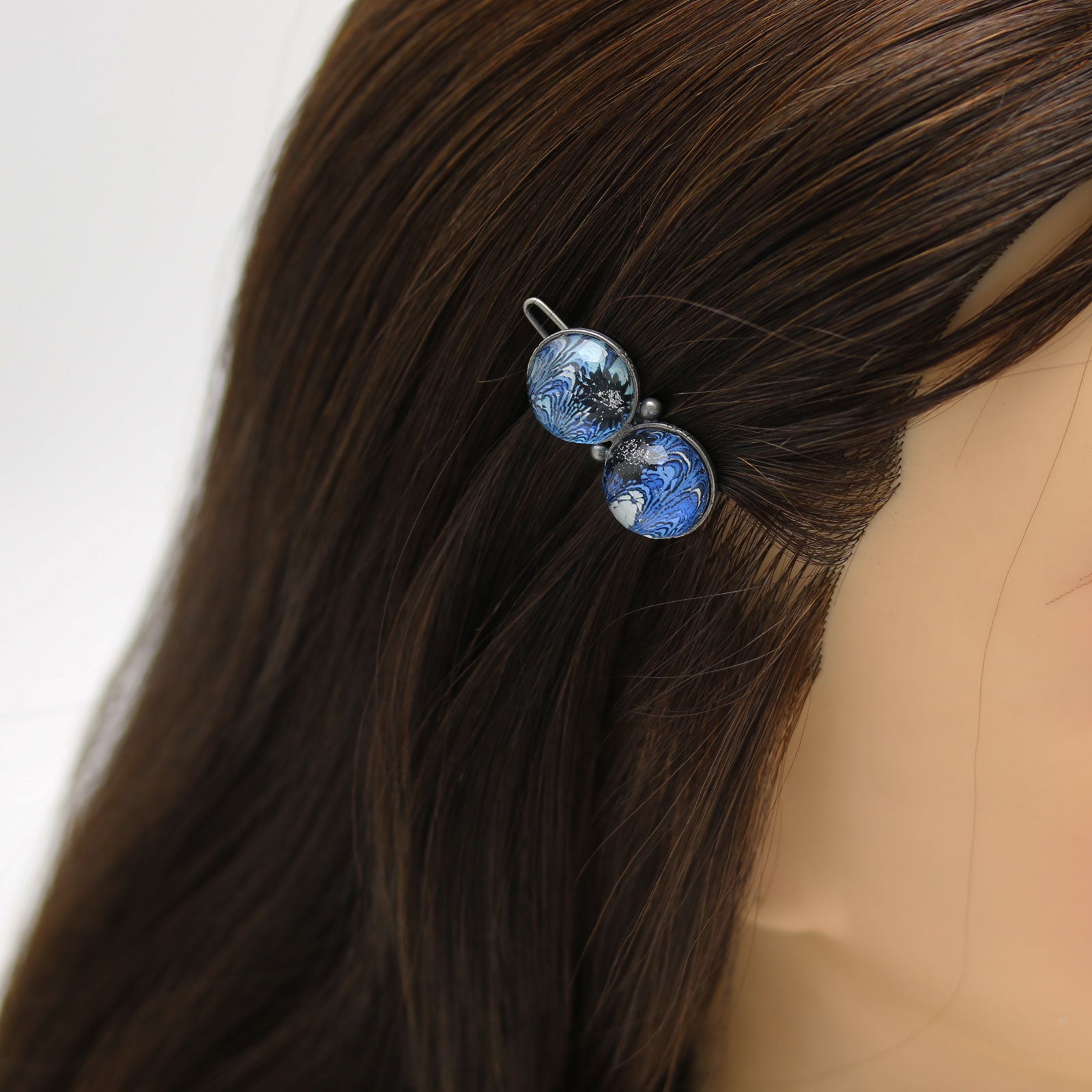 パッチン留め 青 マーブル 丸 TAMARUSAN