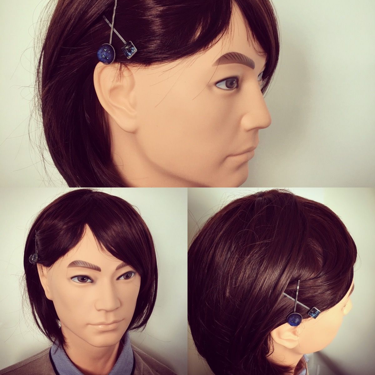 ヘアピン 青 マーブル 飾り取り外し可能 TAMARUSAN