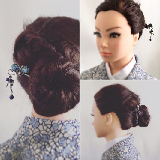 かんざし ラピスラズリ 蝶 青 マーブル TAMARUSAN