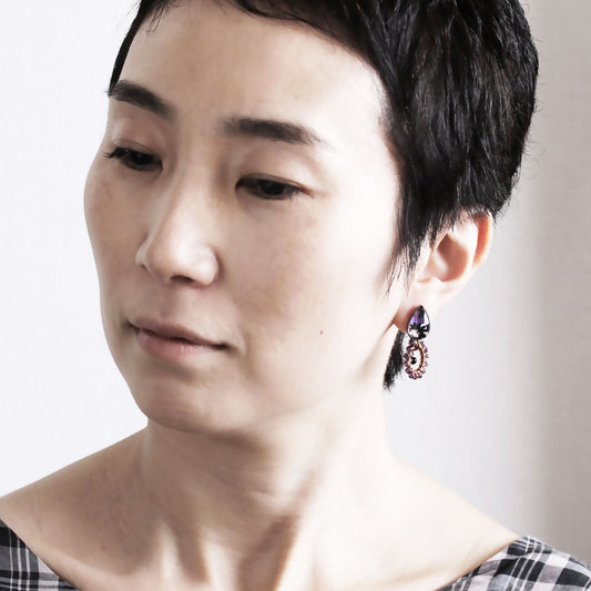 ピアス 紫 アメジスト しずく キャッチに飾り TAMARUSAN