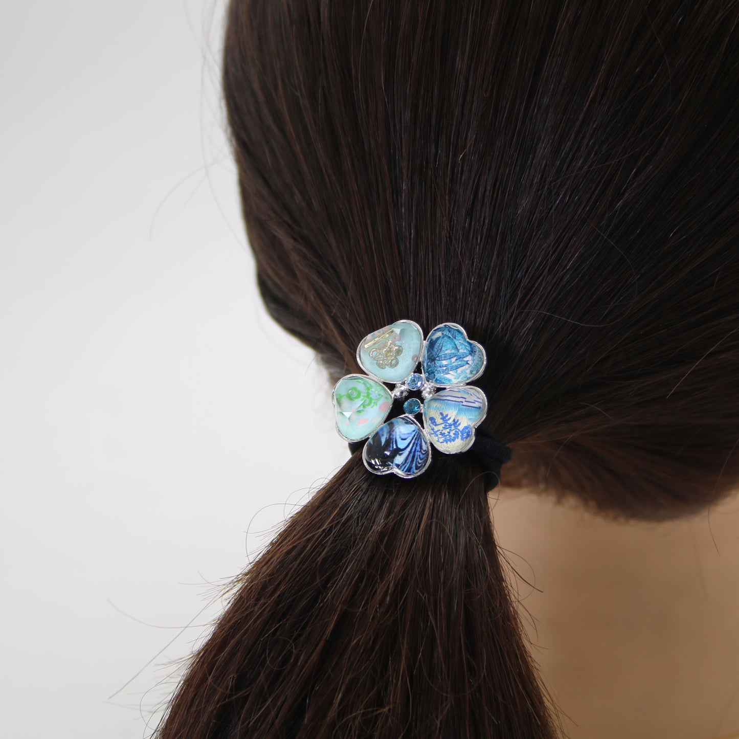 ブルー グラデーション 花 ヘアゴム 大人 TAMARUSAN