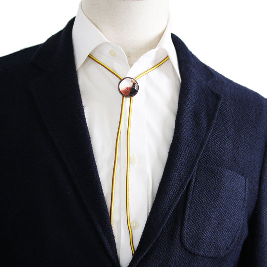 組紐ループタイ 三毛猫 黄 茶 黒 正絹 TAMARUSAN