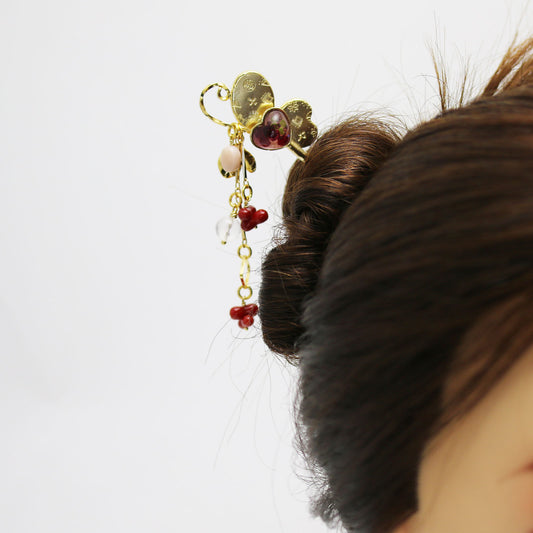 かんざし 蝶 片羽根 ピンク 珊瑚 24金 TAMARUSAN