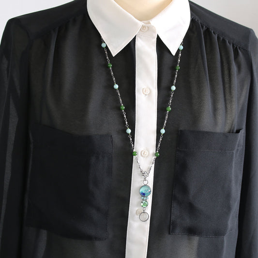 IDホルダー ネックストラップ 青 ネックレス アマゾナイト TAMARUSAN