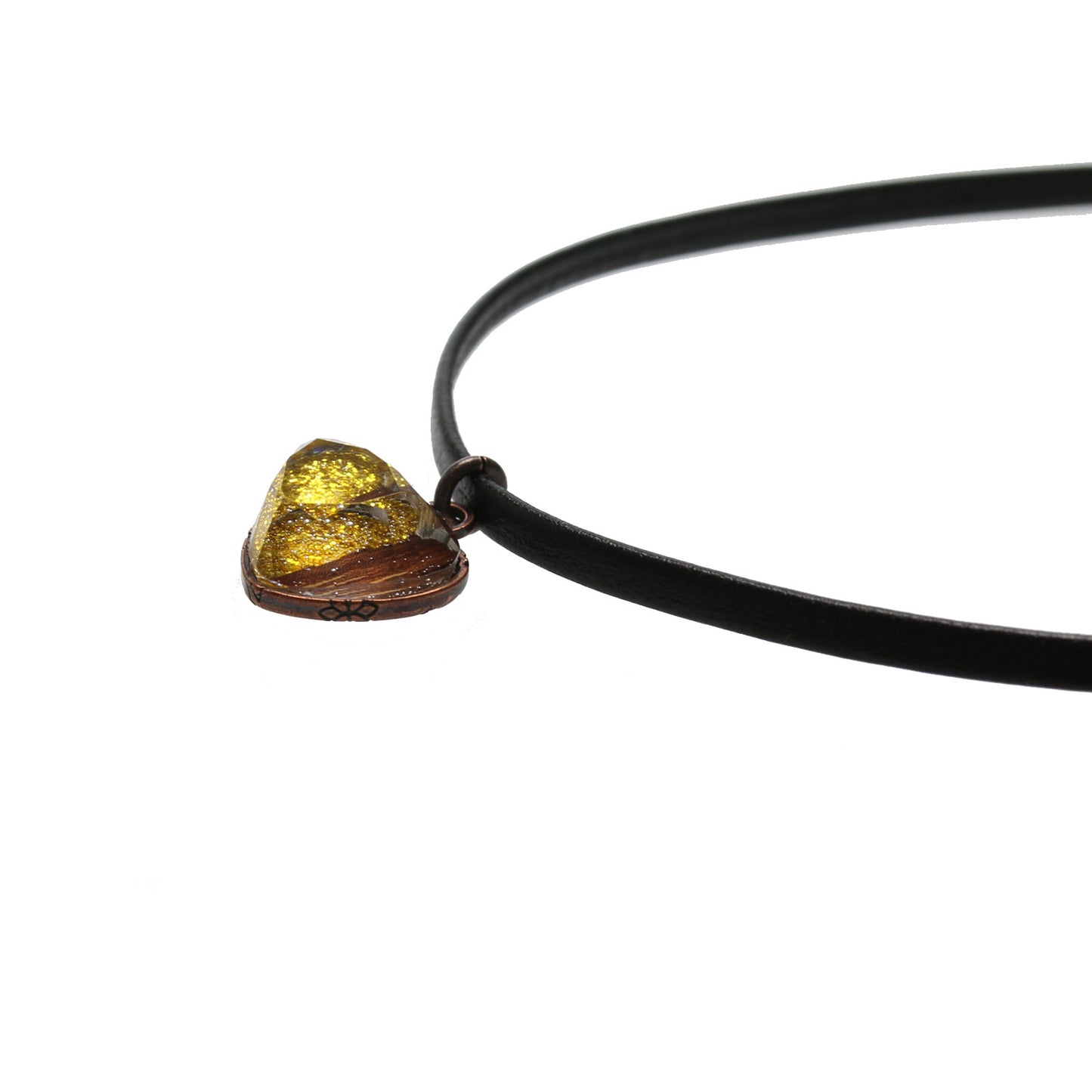 チョーカー 革紐 シトリン ハート 金 ラメ TAMARUSAN