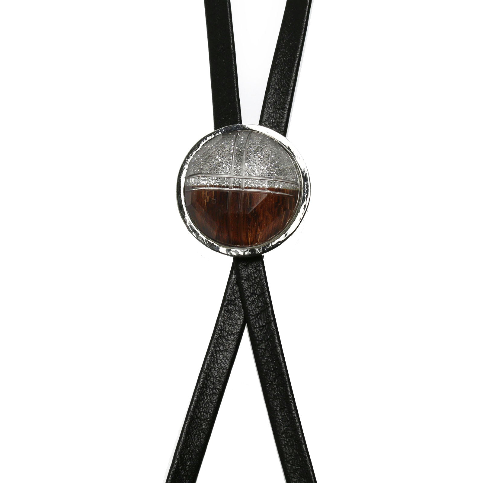 かっこいい 革紐ループタイ 銀ラメ 木目 平紐 TAMARUSAN