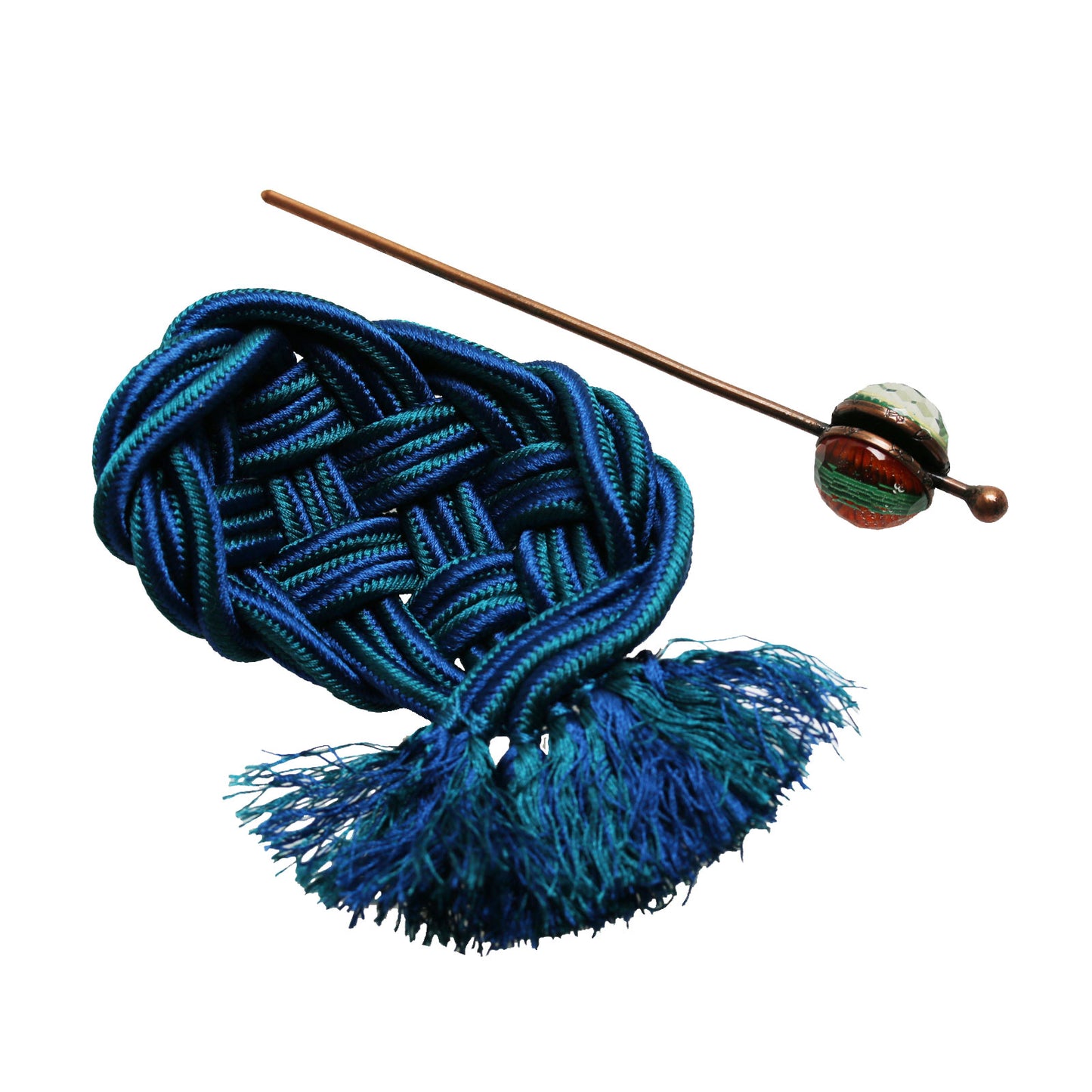 かんざしバレッタ 組紐 シルク 水引 ピーコックブルー TAMARUSAN