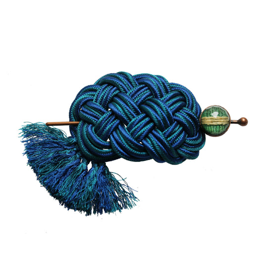 かんざしバレッタ 組紐 シルク 水引 ピーコックブルー TAMARUSAN