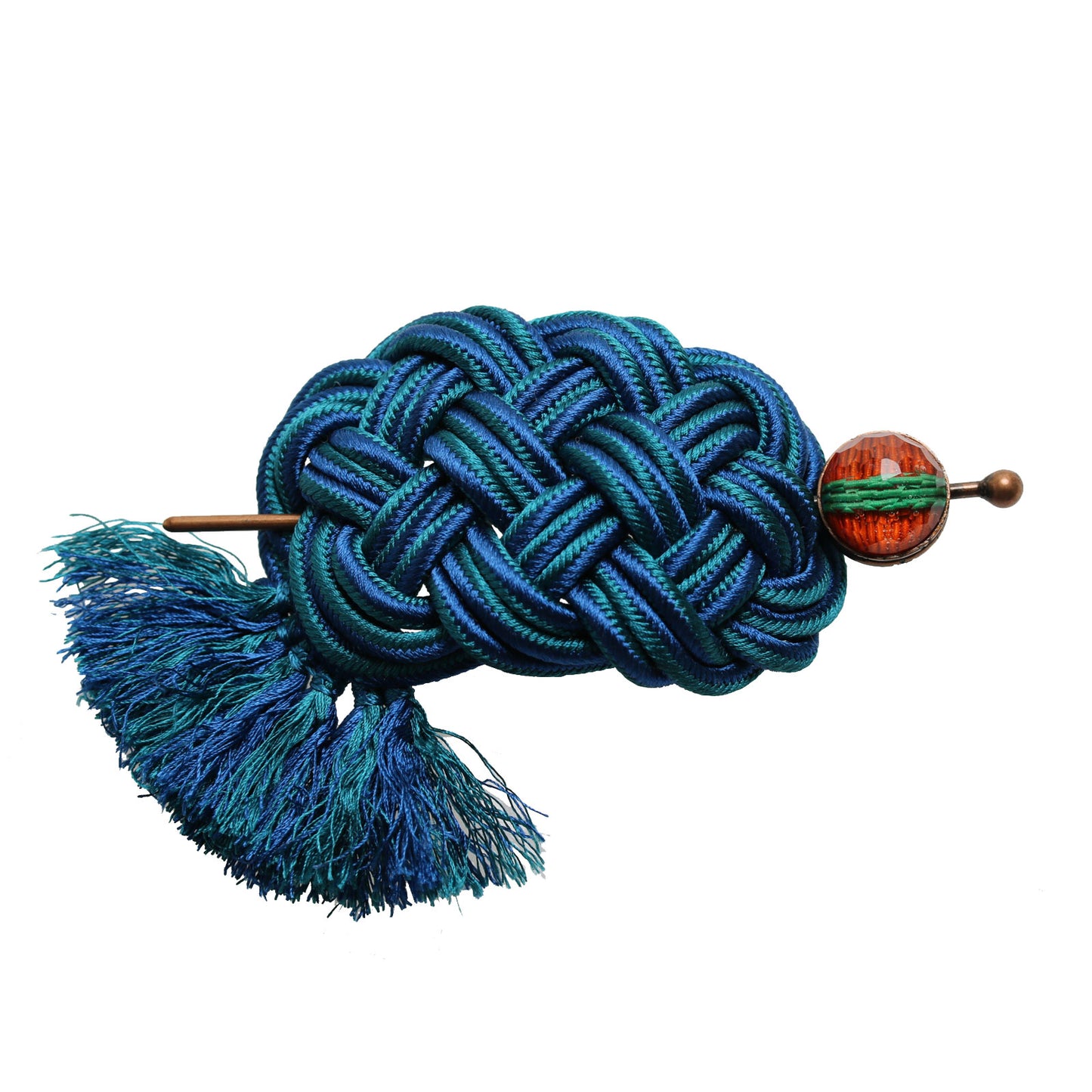 かんざしバレッタ 組紐 シルク 水引 ピーコックブルー TAMARUSAN