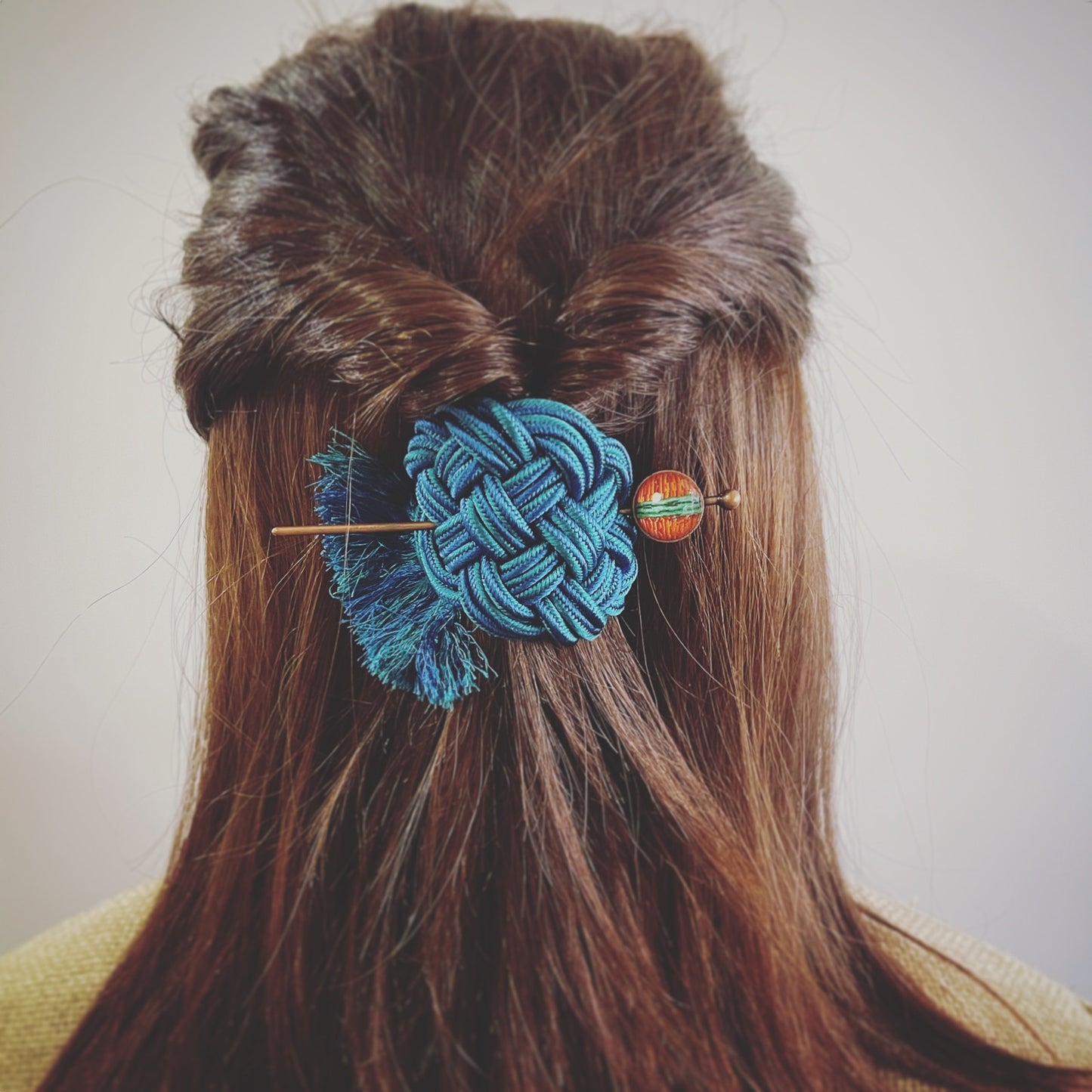 かんざしバレッタ 組紐 シルク 水引 ピーコックブルー TAMARUSAN