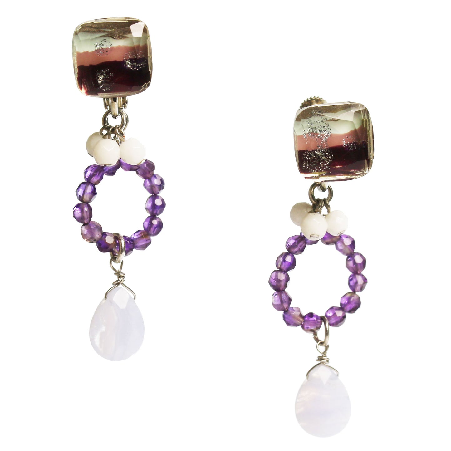 イヤリング 虹 紫 アメジスト ブルーレース TAMARUSAN