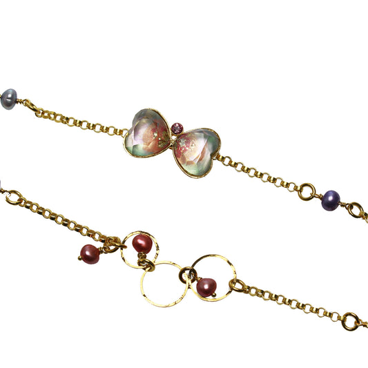 ネックレスにもなる眼鏡チェーン ピンク リボン ハート 24k TAMARUSAN