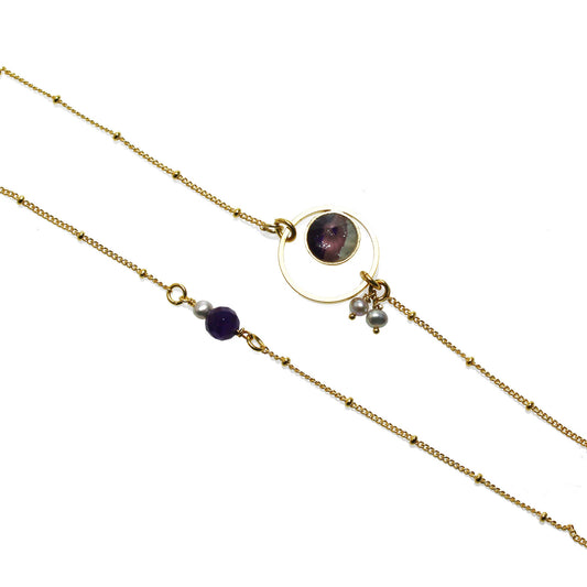 眼鏡チェーン 淡水パール アメジスト 紫 虹 金 TAMARUSAN