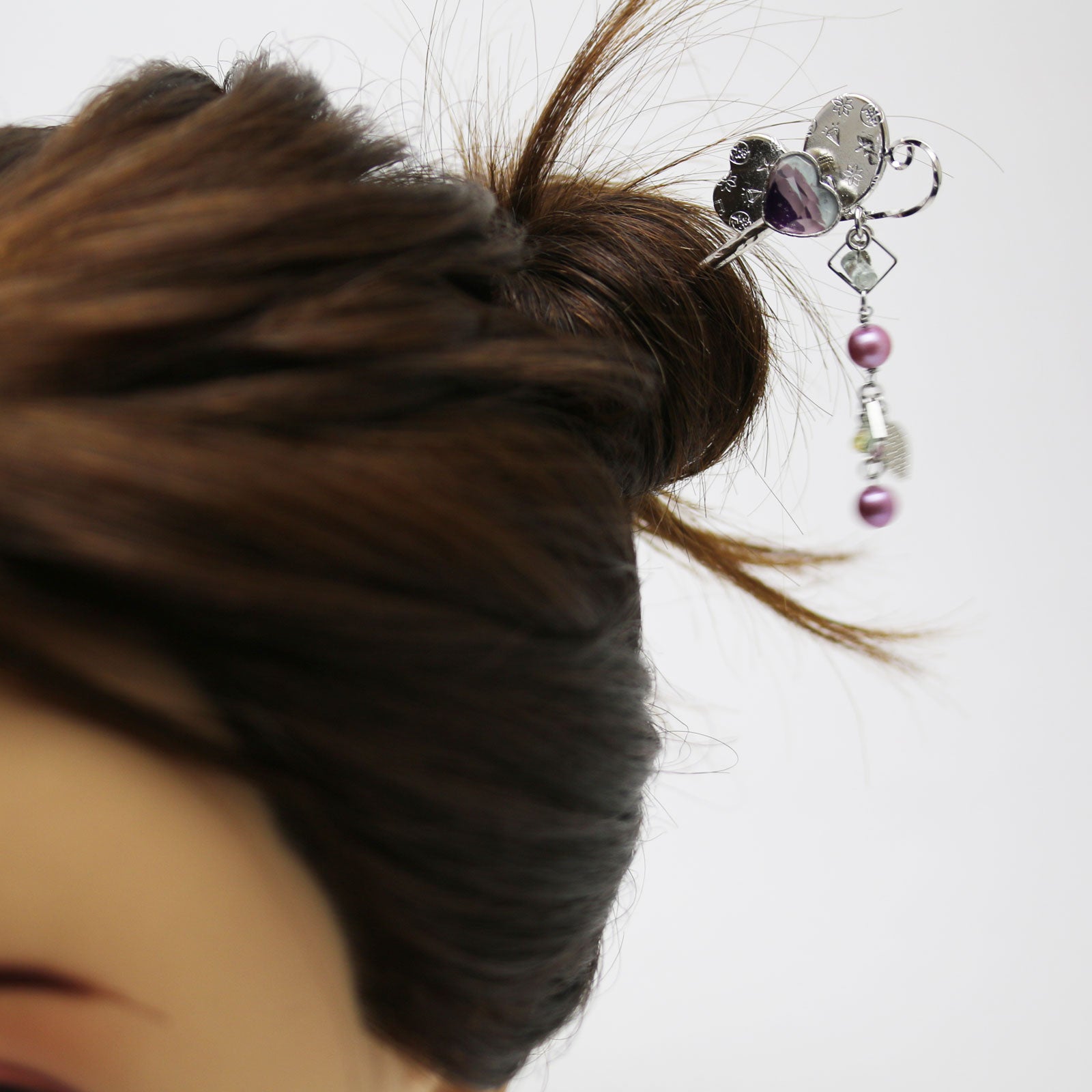 かんざし 蝶 パープル 淡水パール アクアマリン TAMARUSAN