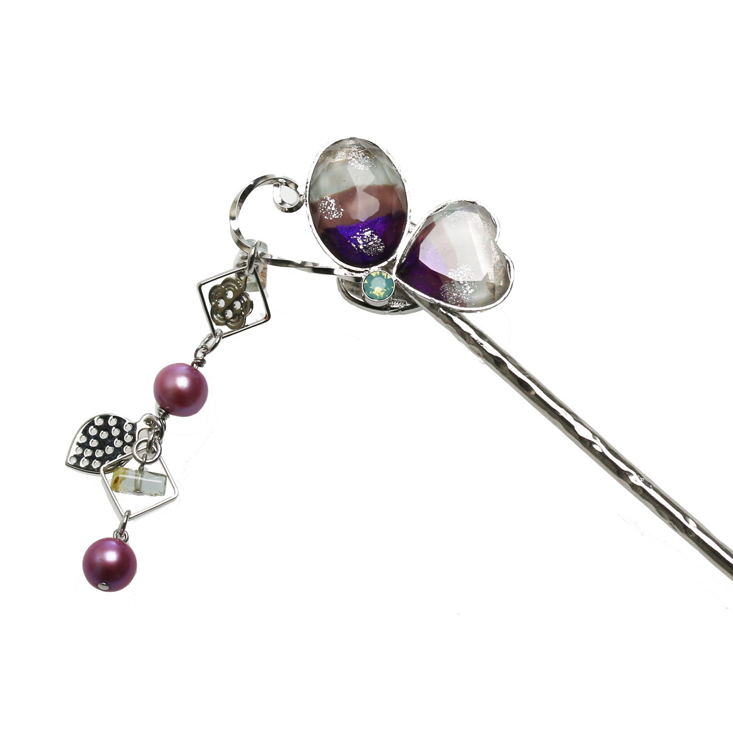 かんざし 蝶 パープル 淡水パール アクアマリン TAMARUSAN