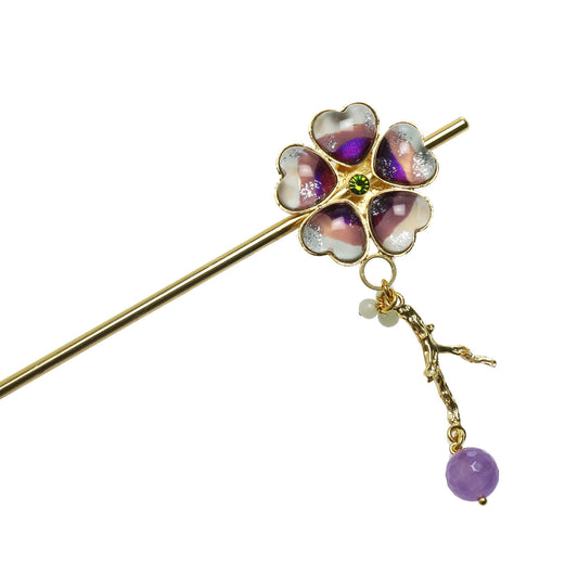 花 かんざし 紫 アメジスト 本翡翠 TAMARUSAN